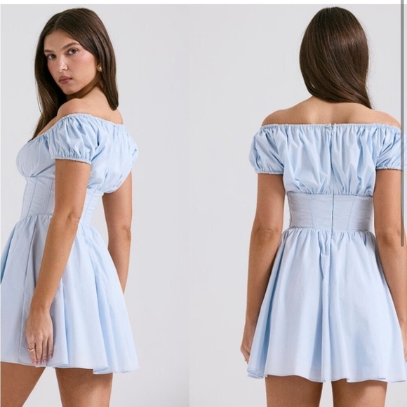 House of CB Nala Dress Light Blue Puffer Sleeve Mini Summer - Picture 4 of 10
